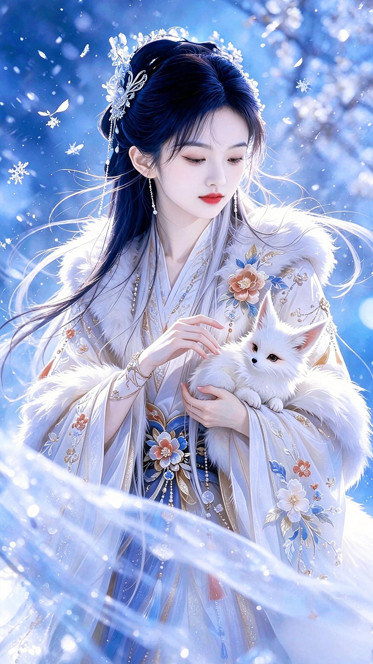 AI胶片氛围感人像组 抖音ai创作 冬日氛围感写真 雪落汉服 古风氛围感