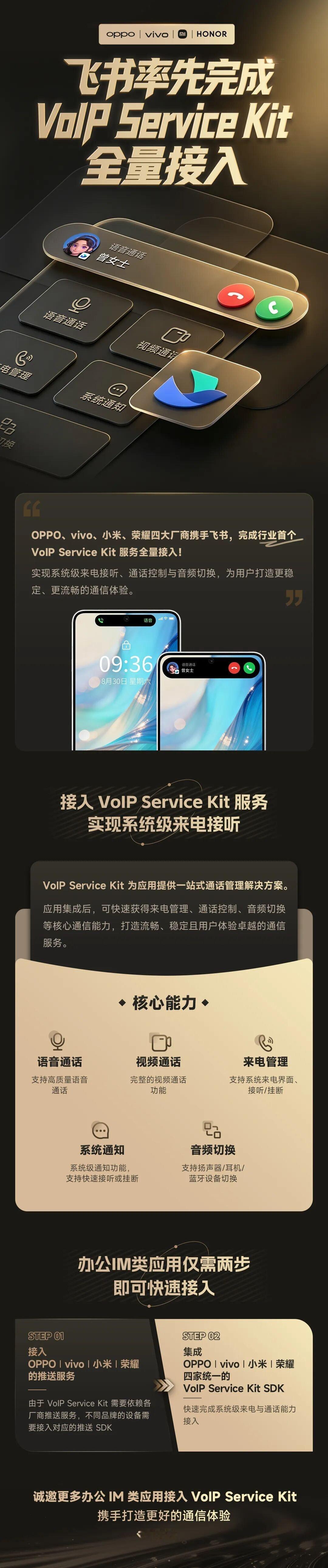 金标联盟今日官宣，OPPO、vivo、小米、荣耀四大国产手机厂商联合飞书完成了行