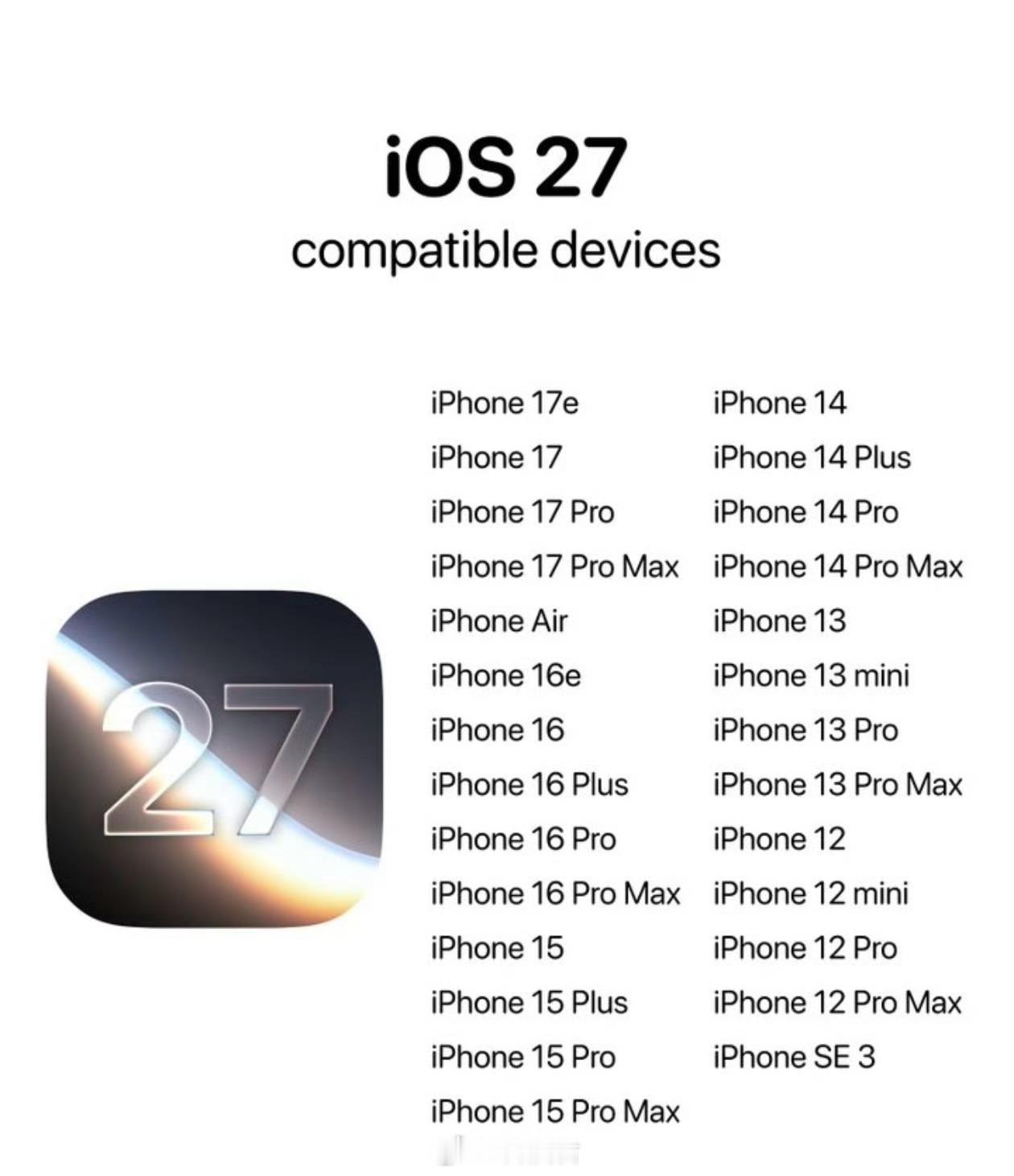 应该是这样了，支持升级iOS27的机型名单，iPhone 11系列不会提供支持买