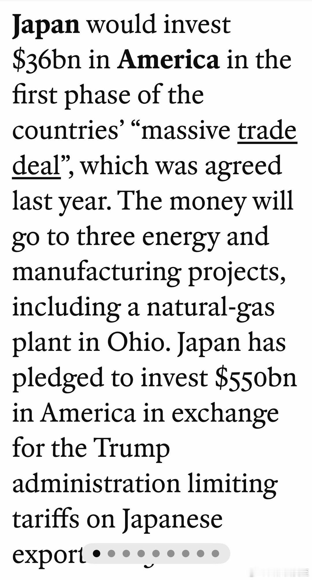 为换取15%关税，🇯🇵在贸易协定中承诺对🇺🇸投资五千五百亿美元美国宣布了