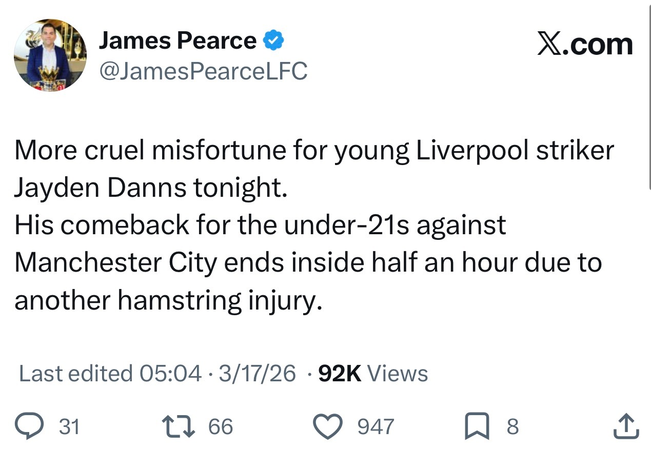 刚刚回来跟随U21一起踢比赛的丹恩斯仅仅出战半小时就再次腘绳肌拉伤…… 