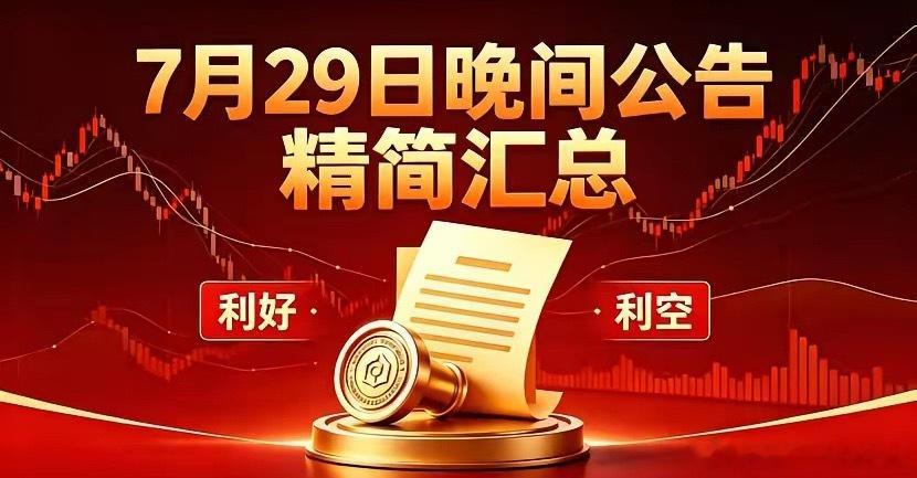 7月29日晚间A股公告精简汇总一、利好1、资产重组&项目投资天智航：收购骨科企业