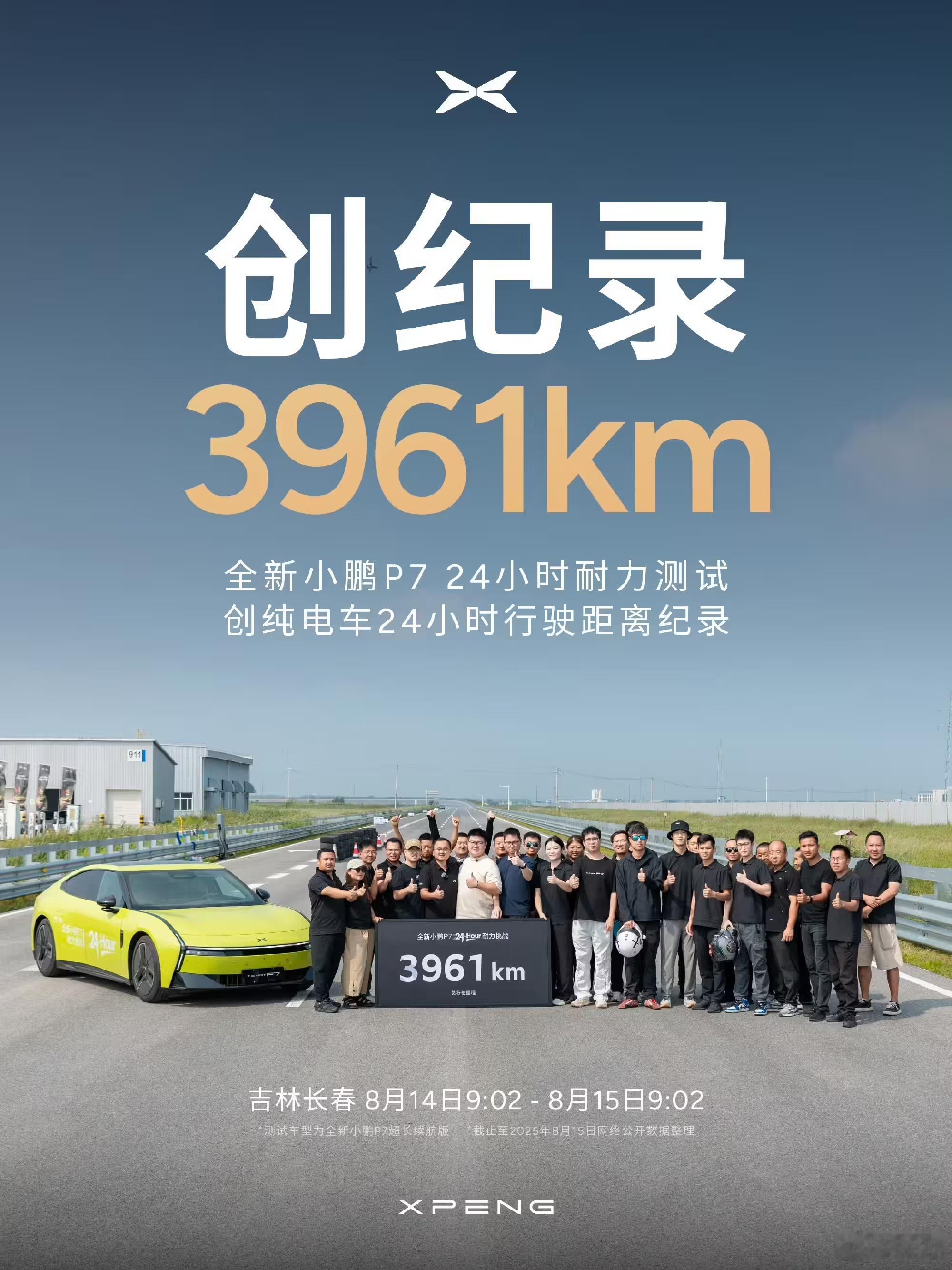 全新小鹏 P7 在 24 小时测试中跑了 3961km全新小鹏P7开启24小时耐