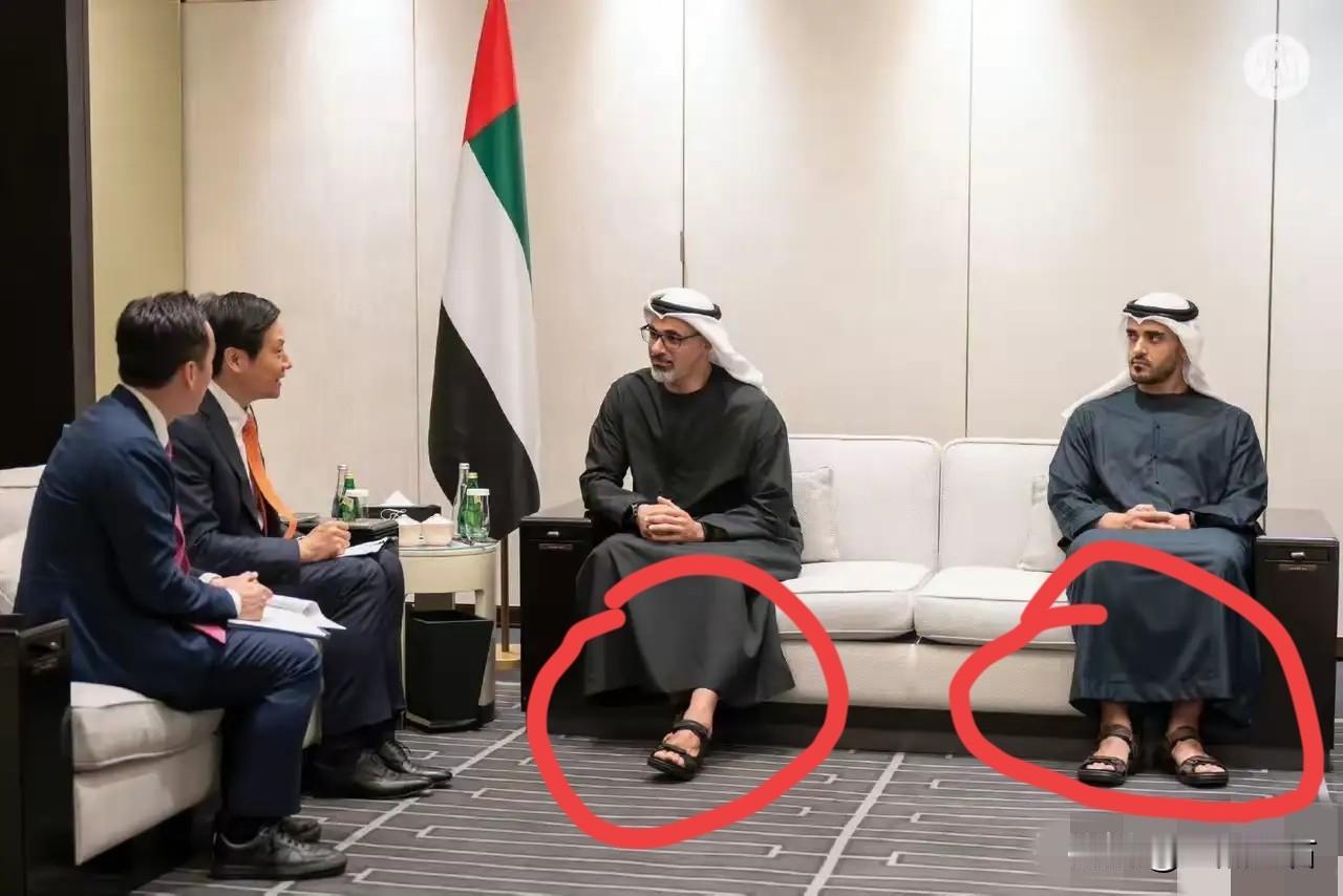 北京10度的春寒里，雷军等四位中国企业家西装笔挺，对面的阿联酋王储却踩着一双凉鞋