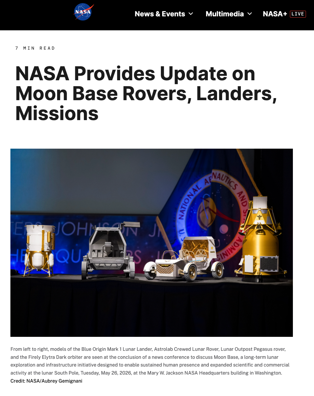 NASA选定蓝色起源等公司参与月球任务