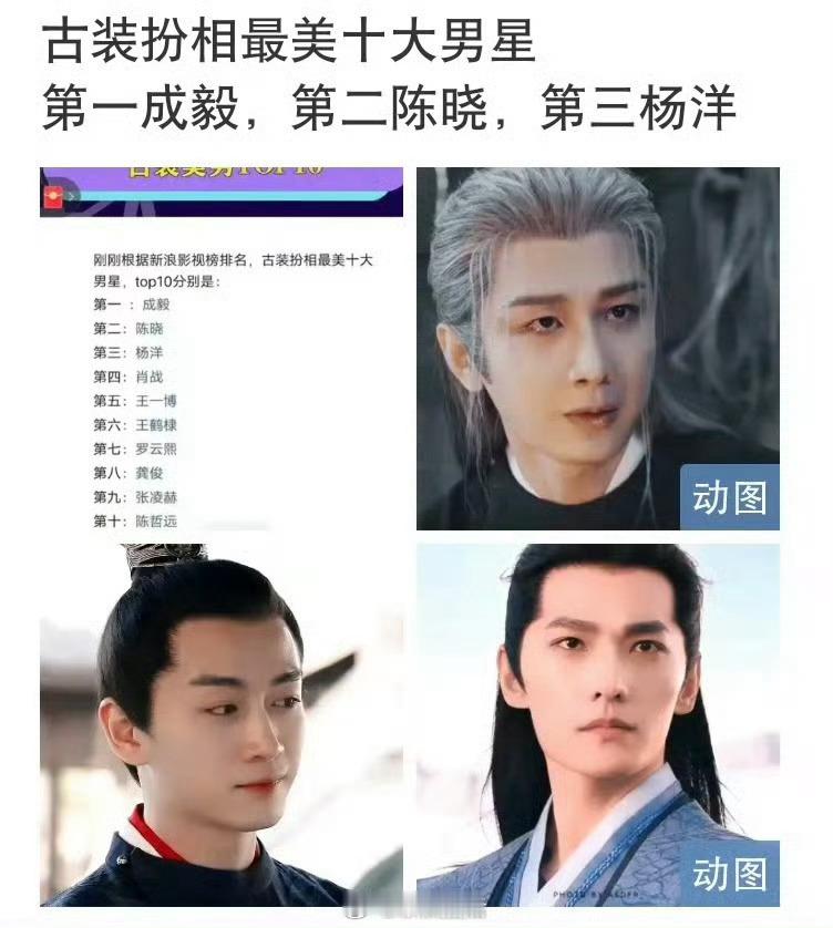 古装美男第一成毅？？？ 我是觉得如果第一是成毅，第二也可以是丞磊，不用带陈晓！杨