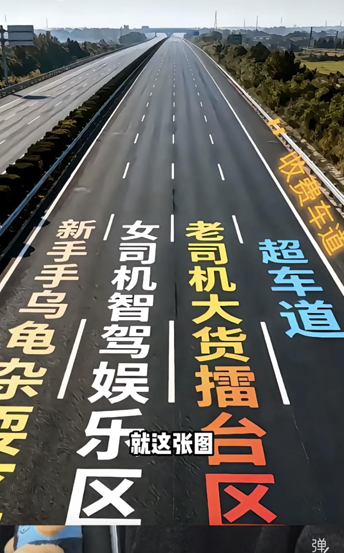 形象！刚有高速公路的时候，最左侧车道标的是超车道，现在，标的是行车道，所以，也不