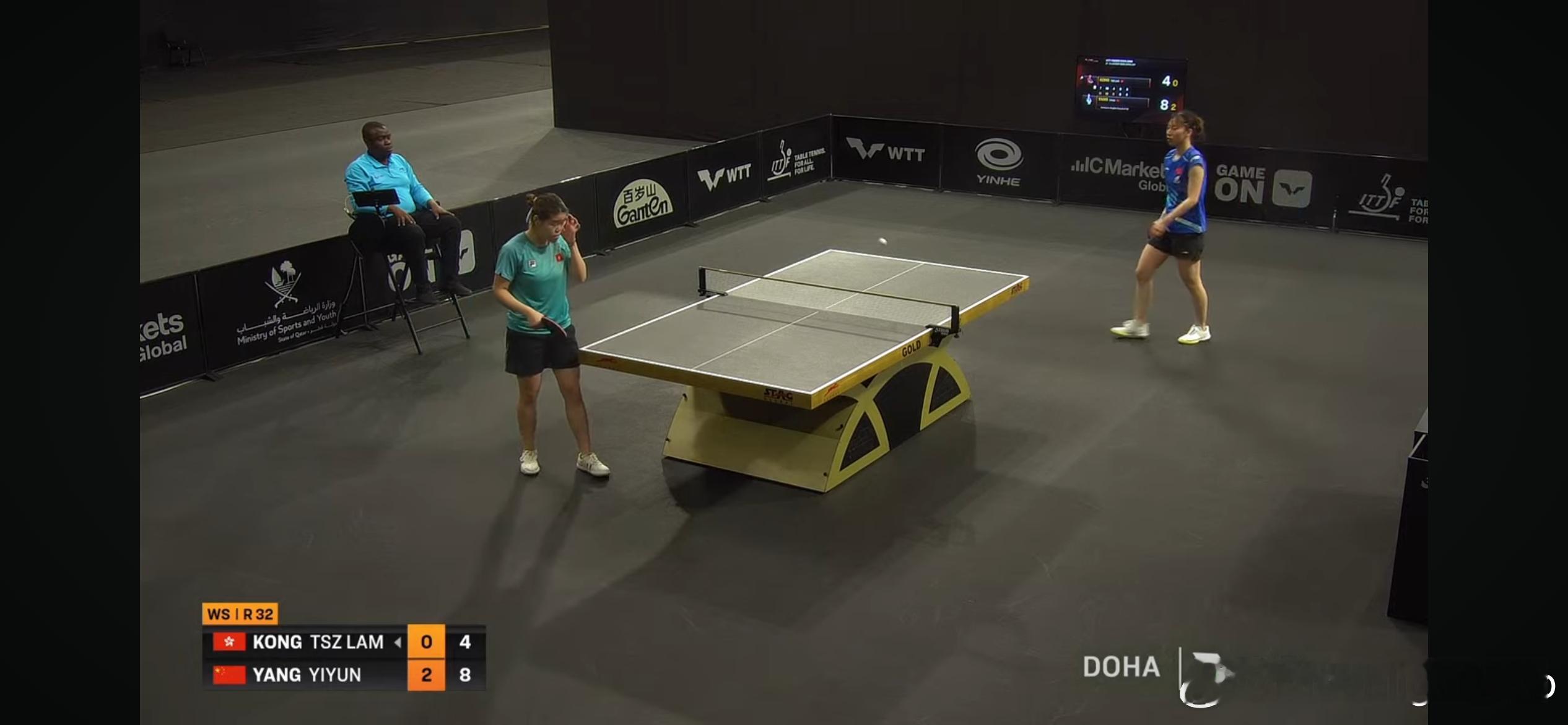 WTT支线赛多哈站2026 女单1/16决赛：🇨🇳杨屹韵3比0江芷林🇭🇰