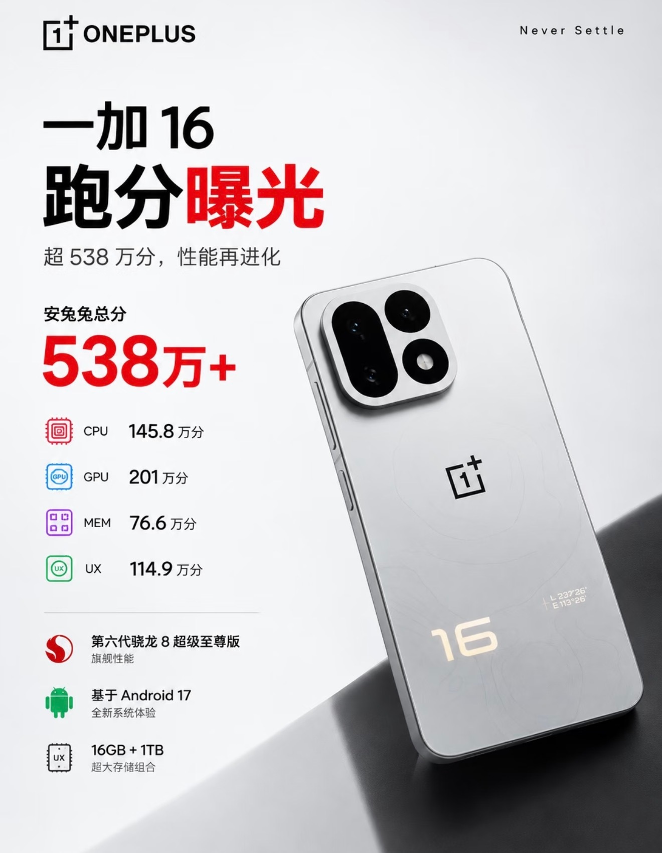 一加16来了，安兔兔V12跑分538万！搭载第六代骁龙8超级至尊版，2nm工艺，