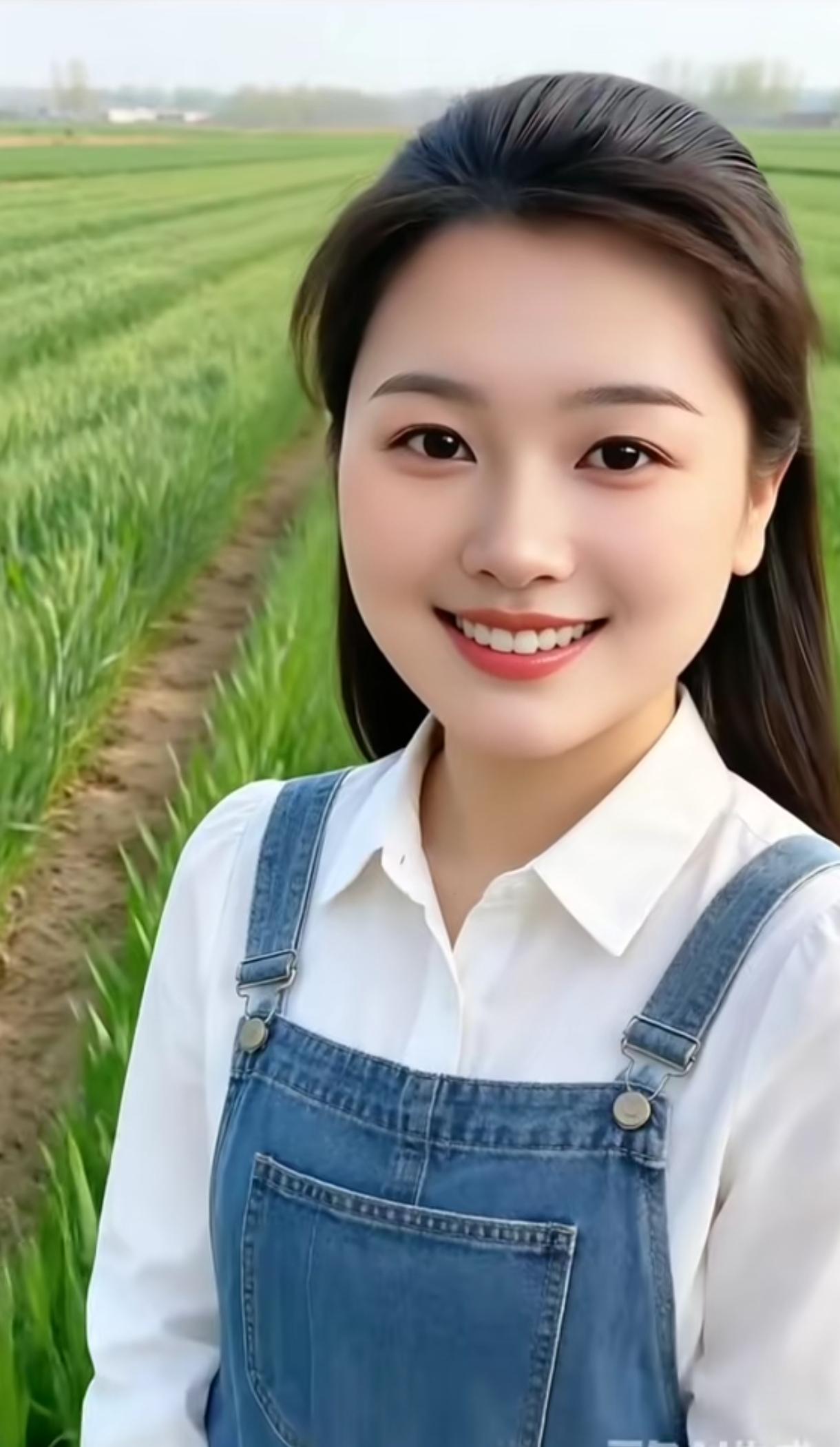 田园少女风，笑容甜美，置身绿意盎然的田野中。手机每天随手拍 淡雅田园照 田园丽人