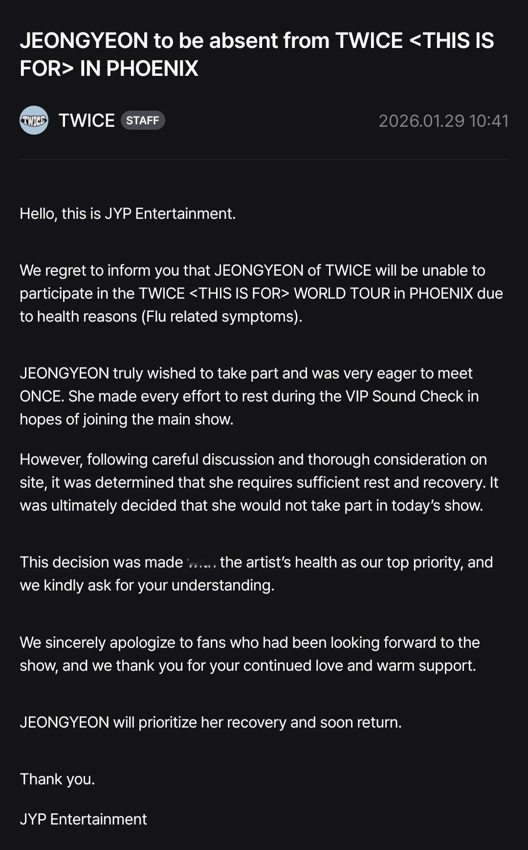 已经有四名成员病休的TWICE(MINA-定延-彩瑛-多贤)，巡演还在继续...