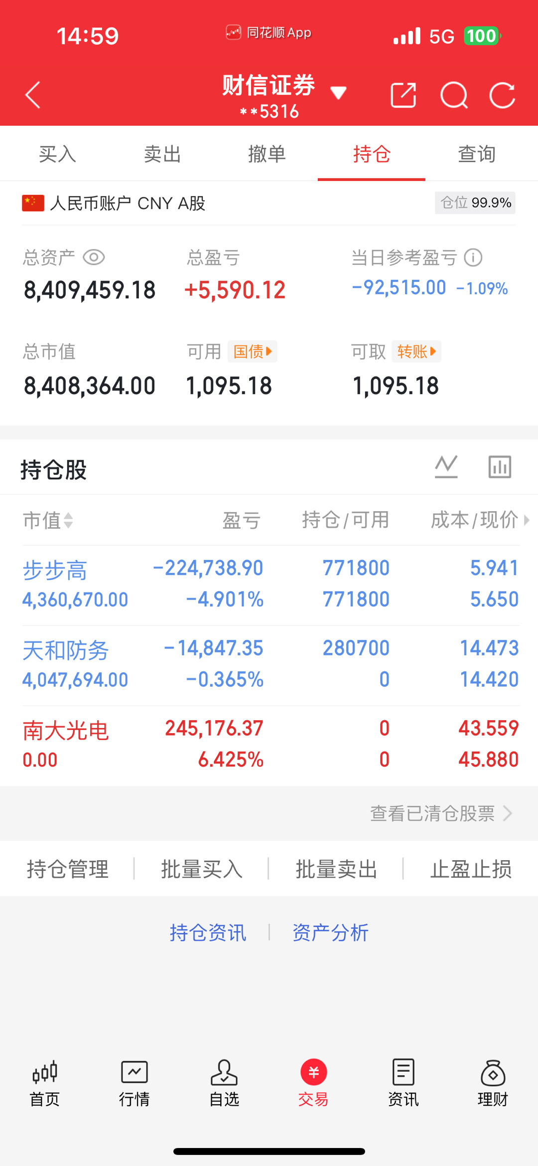 今天是12月23号星期二！菲菲股票操作之旅；今日卖出，南大光电今日买入：天和防务