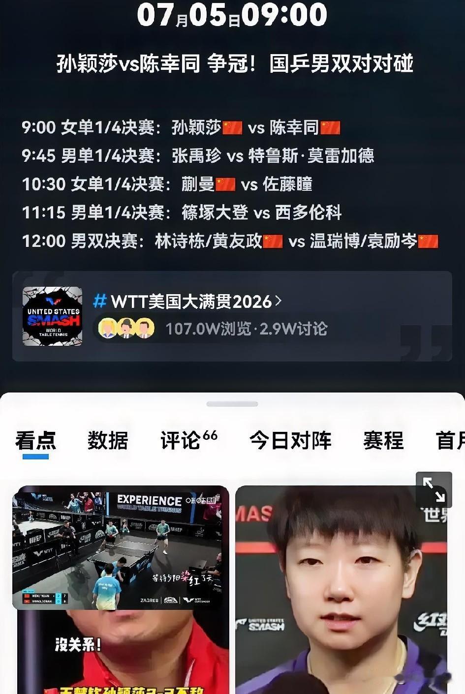 今天不看孙颖莎，也要看一下蒯曼的比赛。
为啥？孙颖莎今天是和陈幸同，都是咱自家人