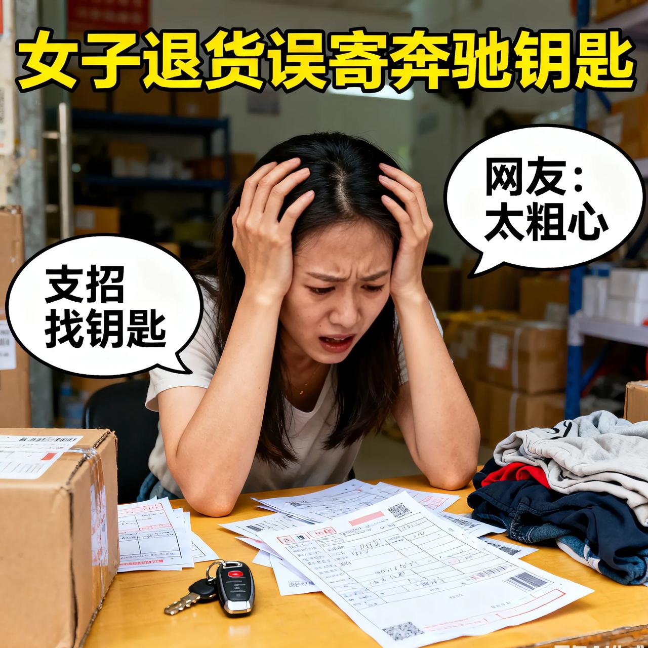 破防了！女子退衣服竟不慎寄走奔驰钥匙，急到团团转，网友却吵翻了！

江苏一女子网