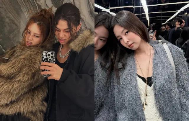 JennieGiselle张员瑛示范穿搭。今年冬天，毛绒材质席卷时尚界，从外套到