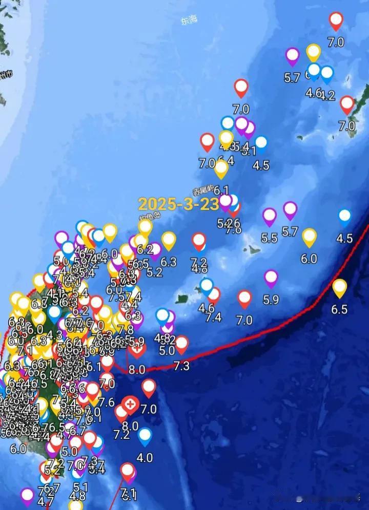 台湾附近又地震了，23日早上06时台湾东北部先岛诸岛附近海域发生5.2级地震，震