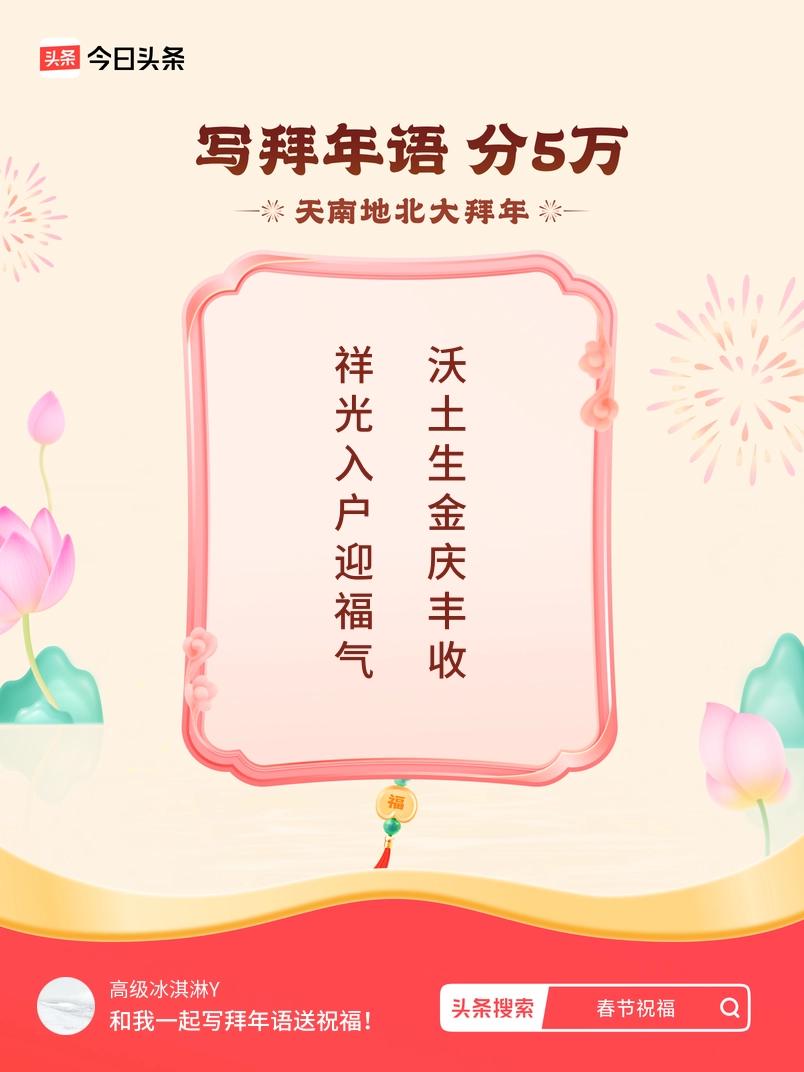 写拜年语送祝福新春拜年送祝福！我的祝福是：“祥光入户迎福气，沃土生金庆丰收”！快