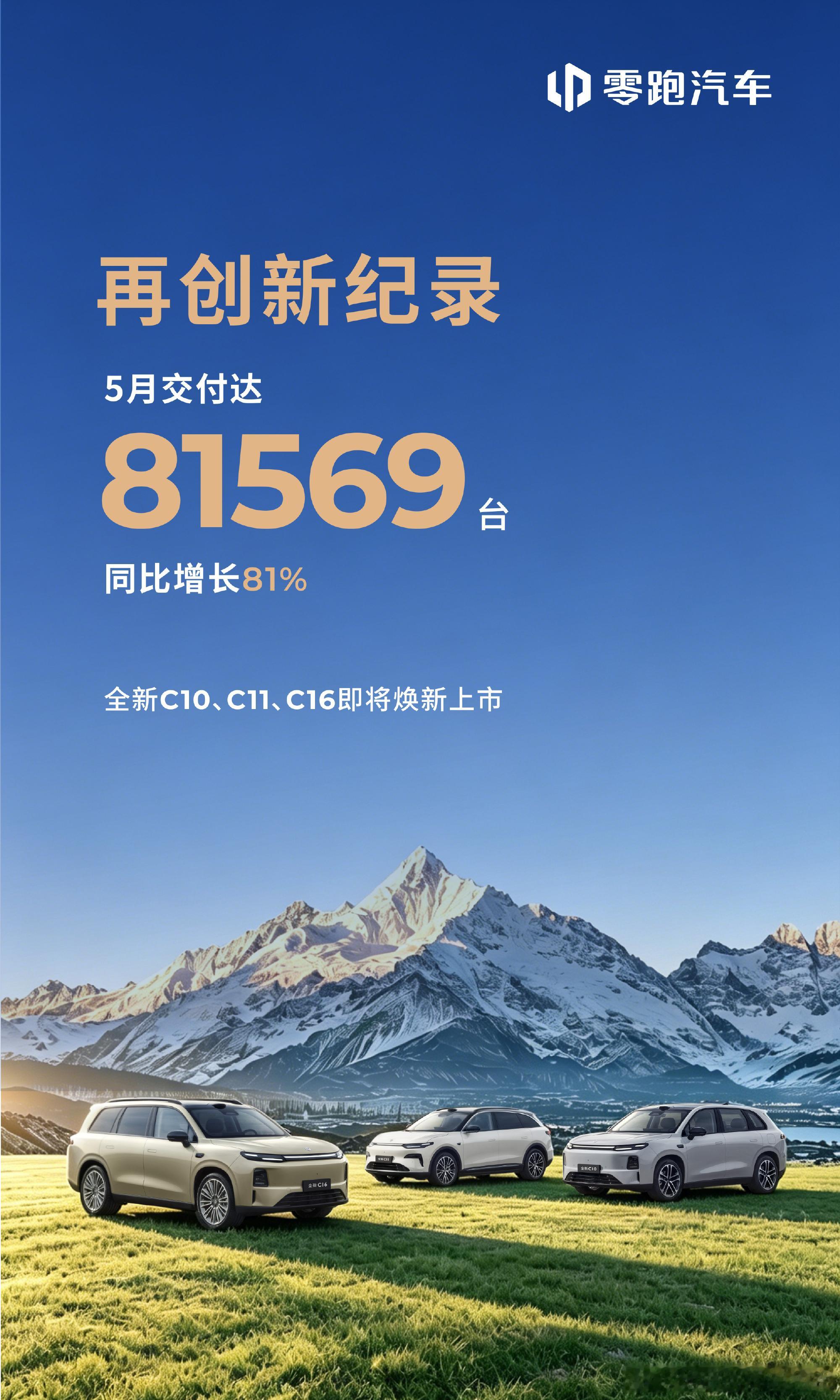 零跑这销量也太猛了，5月交付81569台。。按照这个速度，零跑今年百万目标达成指