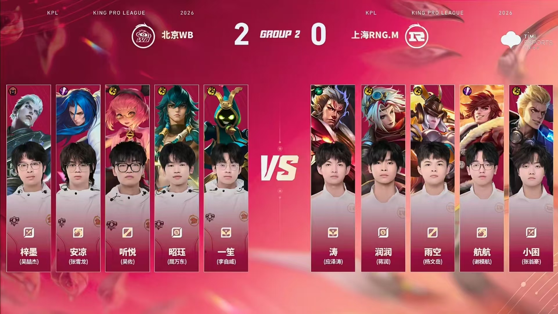 WB对战RNGM【2026KPL夏季赛 常规赛第一轮】上海RNG.M vs 北京