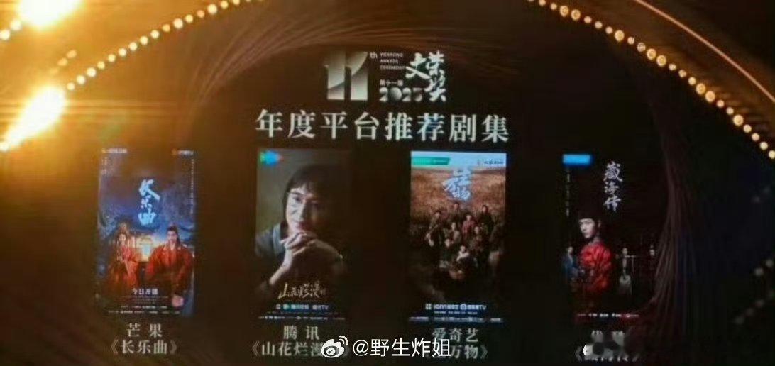 文荣奖年度平台推荐剧芒果推荐了《长乐曲》腾讯推荐了《山花漫烂时》优酷推荐了《藏海