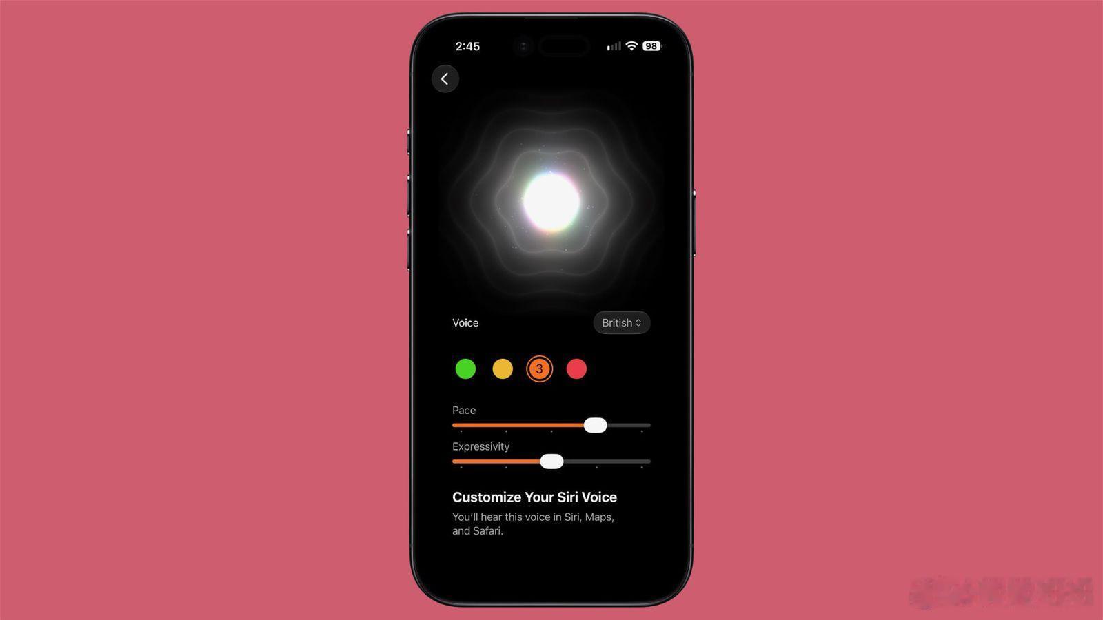 iOS 27第五测试版，Apple扩充了Siri AI的语音自定义选项。此前仅有