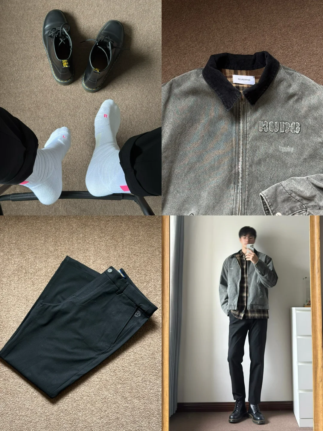 ootd 美式复古夹克和马丁靴好配