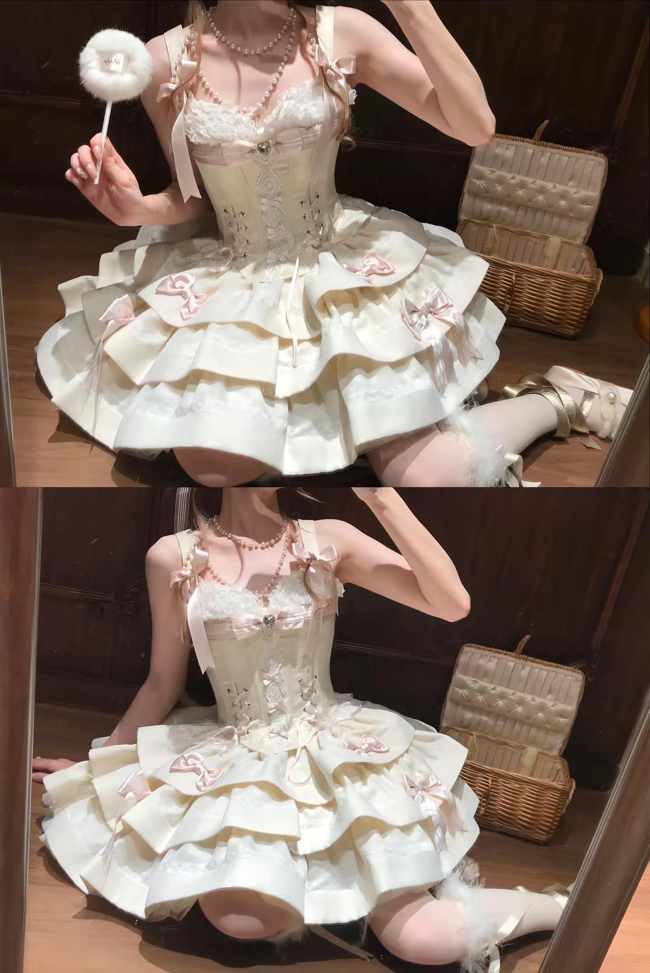 微光香槟色，落肩亦温柔。lolita lo裙安利 lolita原创设计一颗小奶糖
