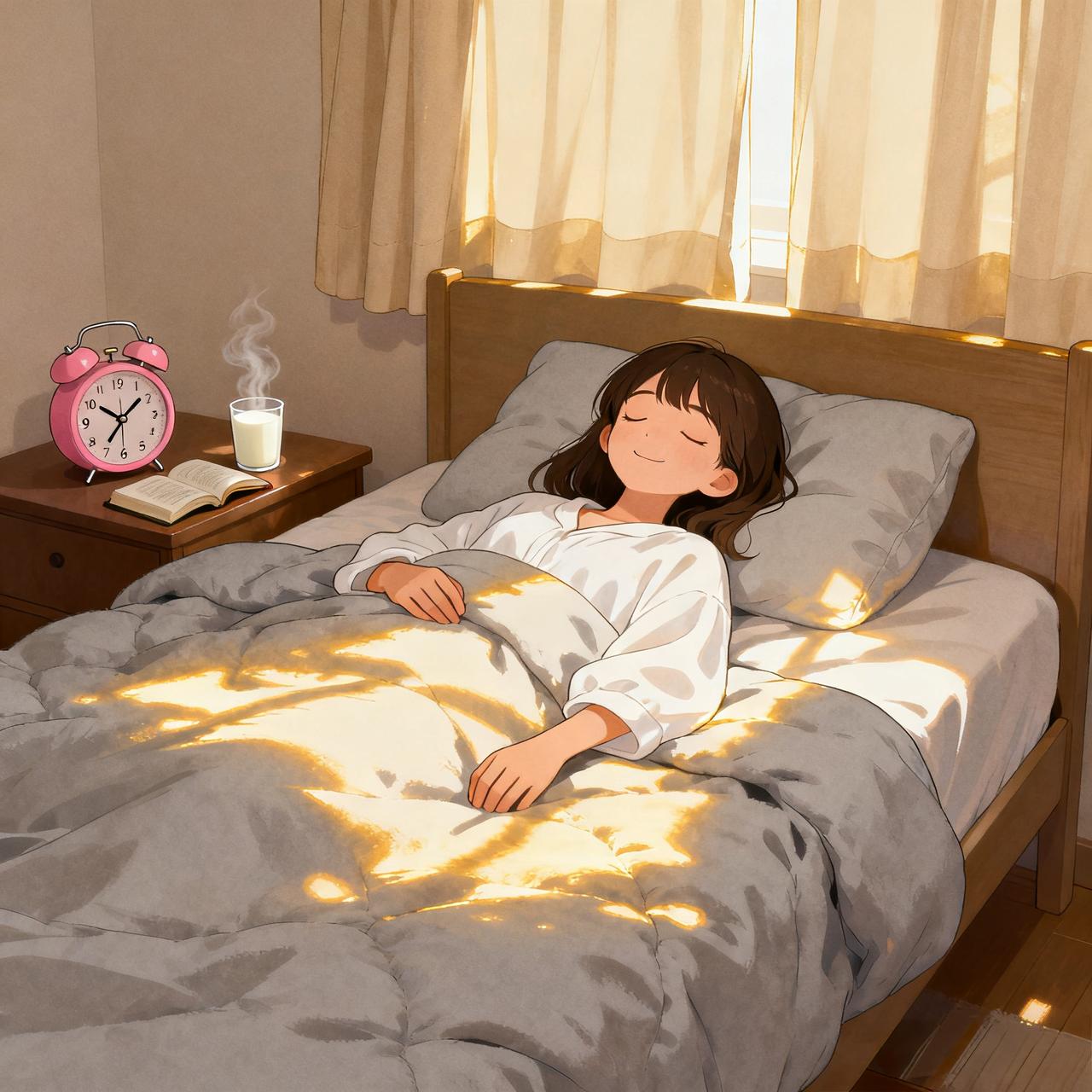 幸福就是一觉睡到自然醒！
不用设闹钟，
不用赶早起床，
醒来时，
阳光刚好
透过