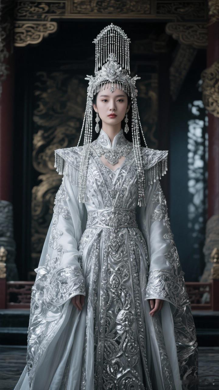 看到“银装华服映宫廷，玉女端庄立中央”，一下子就有画面感了。就像12月10日晚北