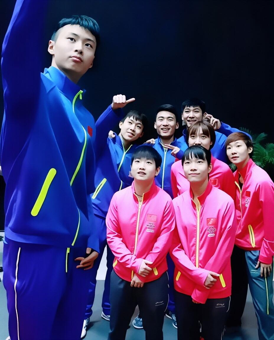 8位乒坛球员合照：我认出了龙眉凤目的孙颖莎，乌发覆额的石洵瑶，金发清爽的王曼昱，