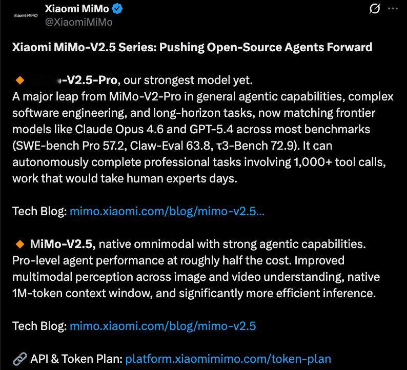【小米深夜官宣4款新模型小米全面升级模型订阅计划】小米MiMoV2.5系列公测刚