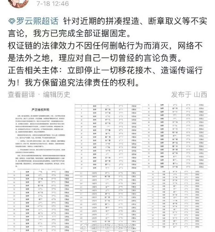 罗云熙全网告黑支持罗云熙维权拒绝网络暴力，支持所有人用法律保护自己的名誉 