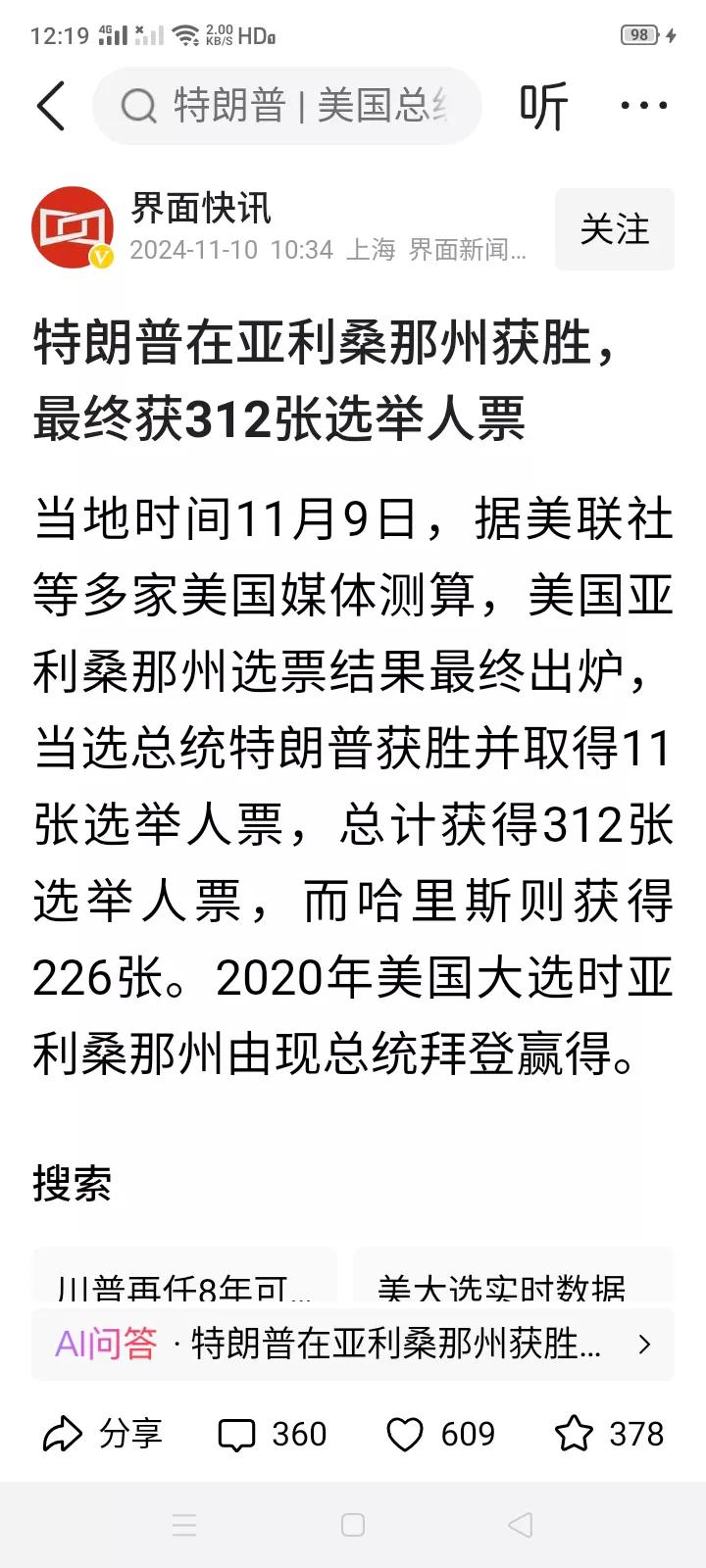 这次美国大选特朗普可以说是碾压哈里斯，312票对226票，特朗普这是骑在哈里斯身