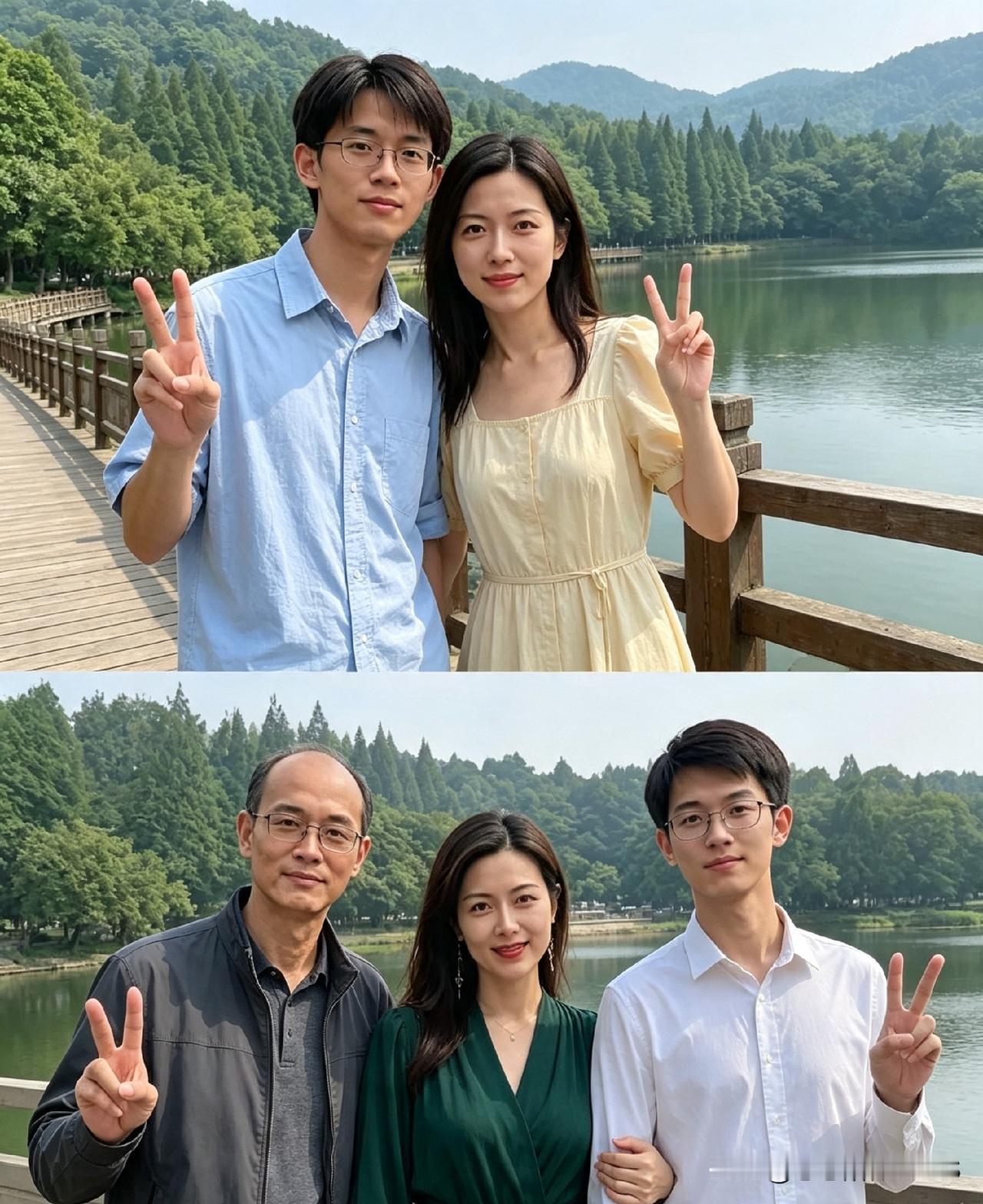 AI开启脑洞模拟，二十年后，儿子已然长成20岁的大小伙。
爸爸看上去沧桑尽显，仿
