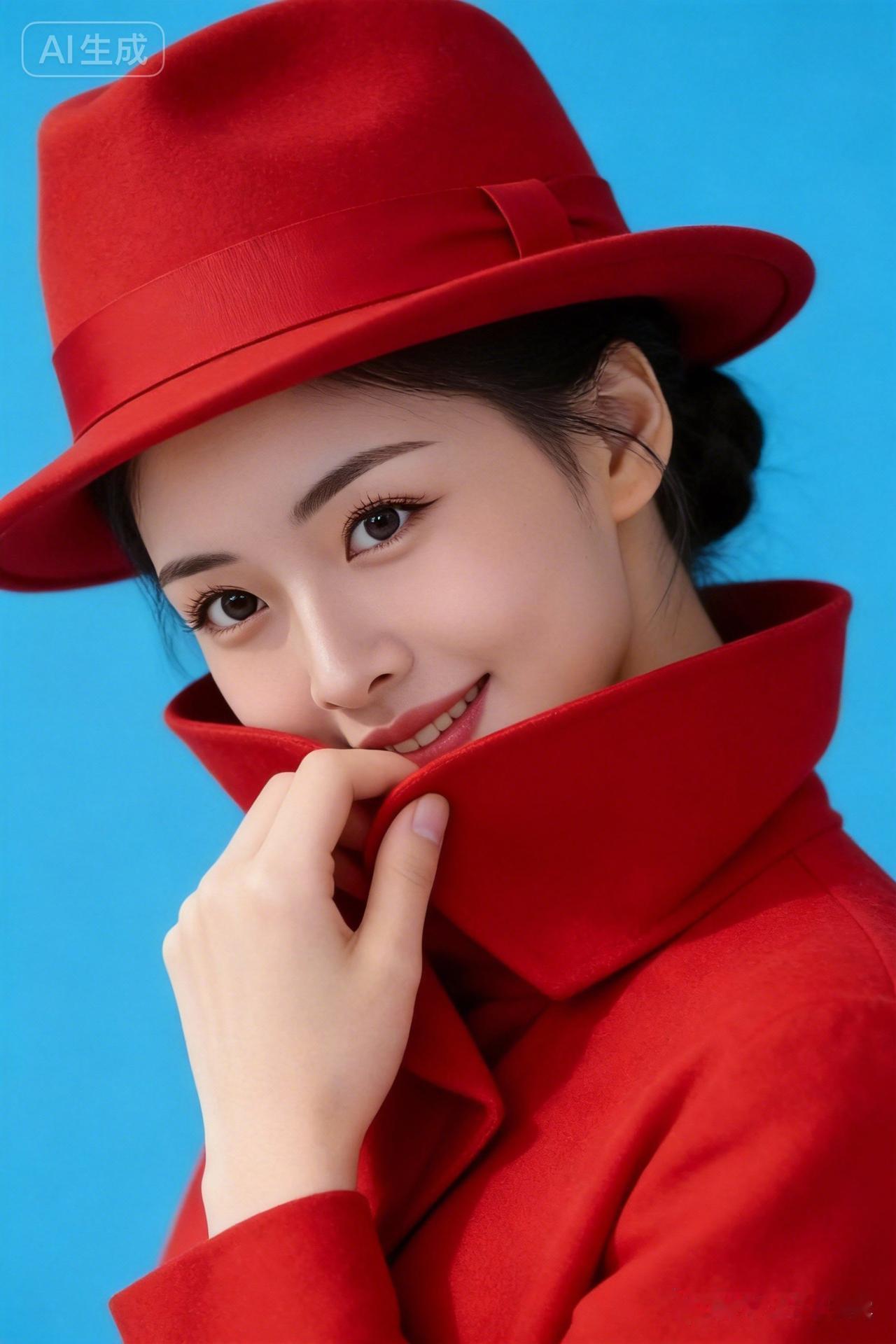 复古红衣少女，优雅迷人，尽显时尚魅力！👗👒💄