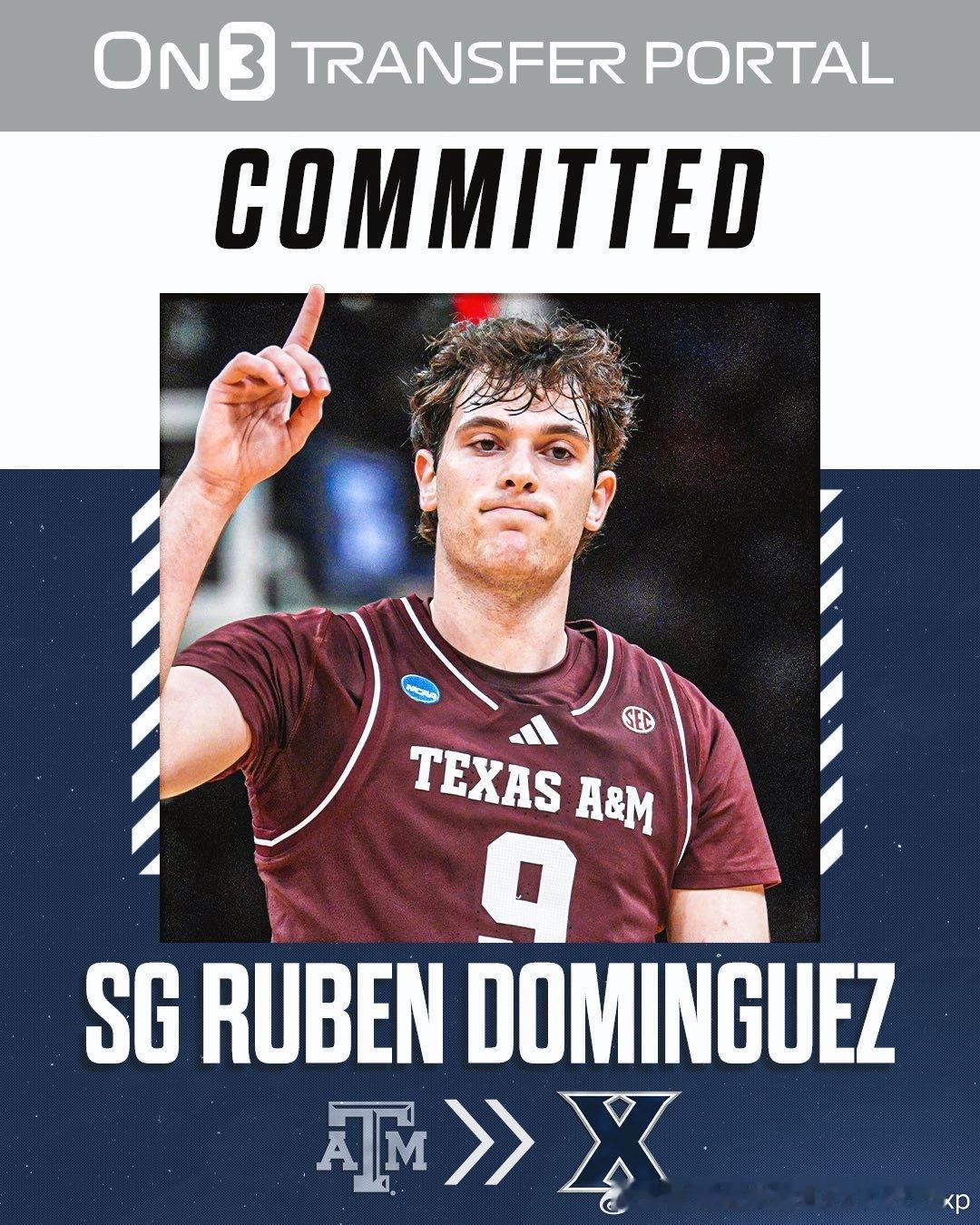 西班牙射手Ruben Dominguez离开德州农工转校至泽维尔大学，本赛季场均