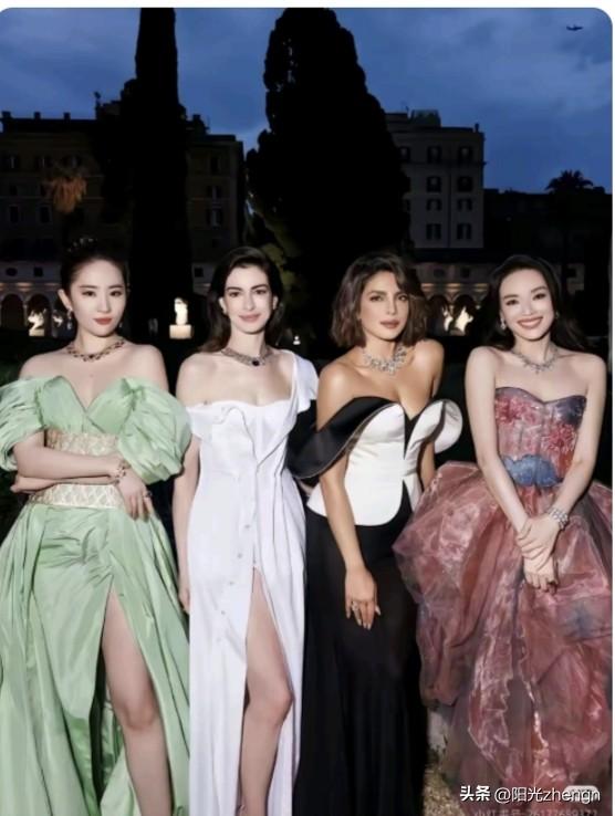 这张照片里四位女神都太亮眼了。

刘亦菲自带清冷高级的气质，颜值始终在线。

安