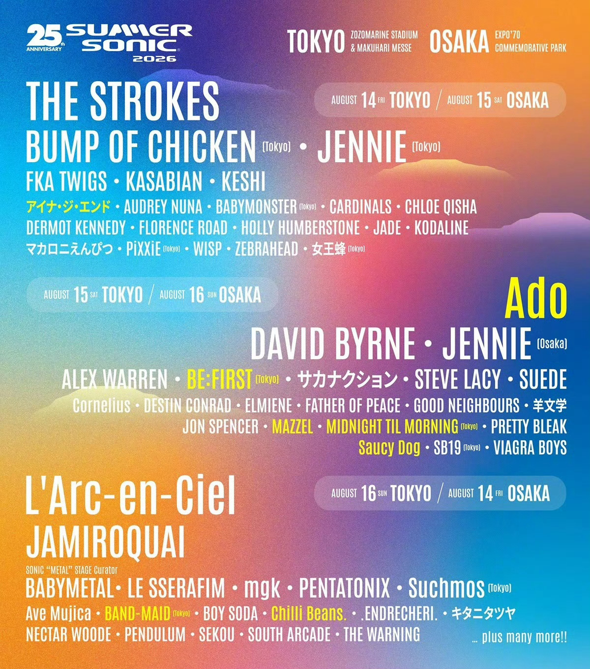 Summer Sonic 2026音乐节阵容Jennie & babymonst