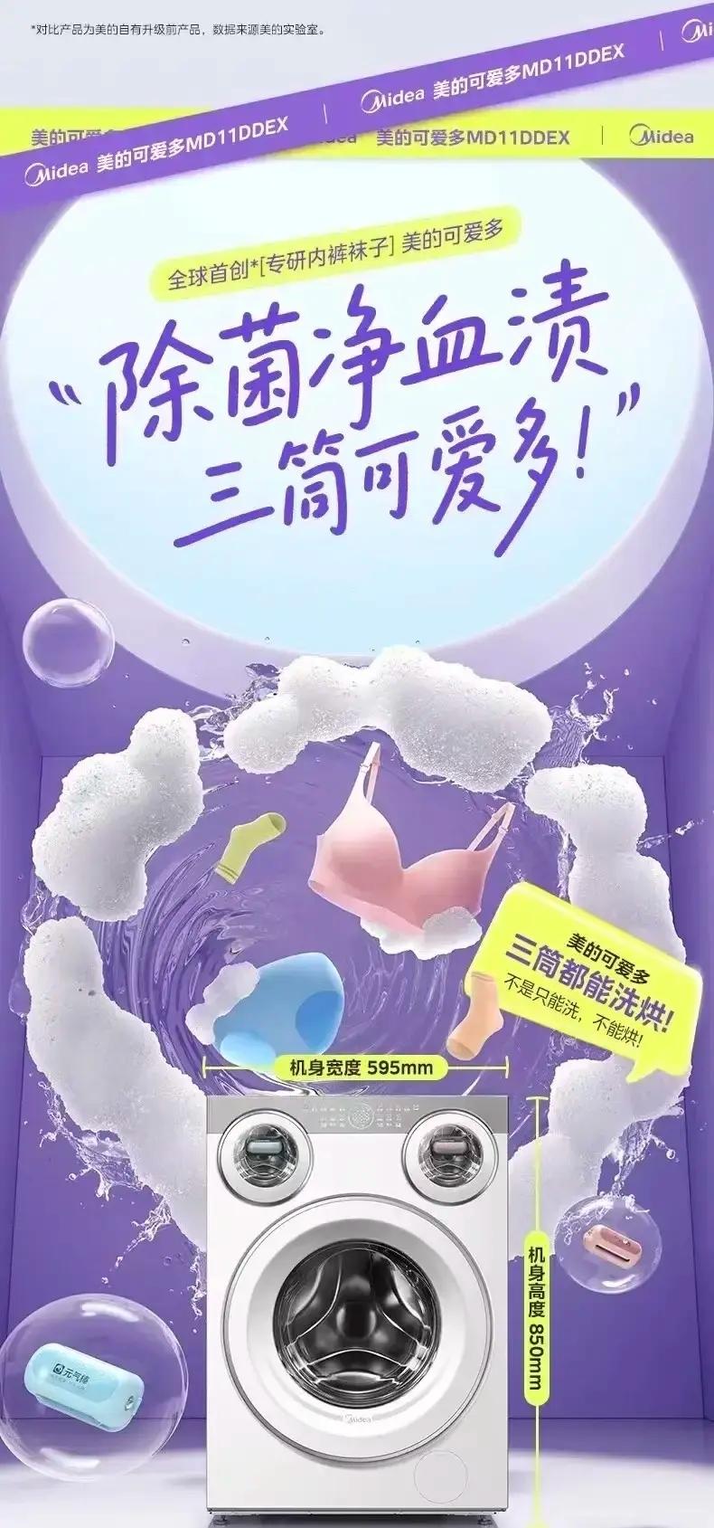 美的推出的“可爱多洗衣机”能够省心健康：配备毛屑过滤功能，能有效过滤衣物上的毛屑