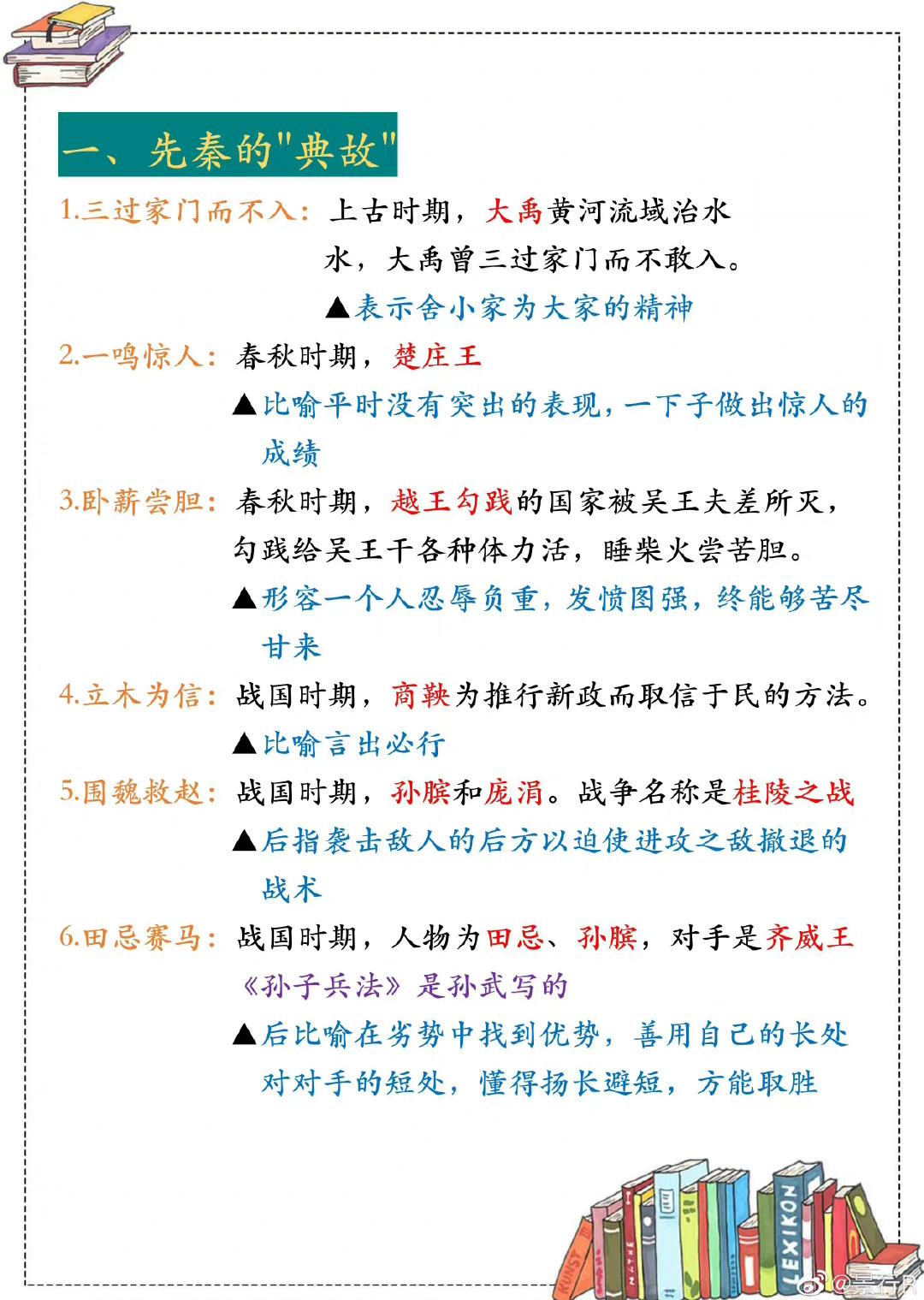 常用高频成语按发生历史朝代的典故梳理 ​​​
