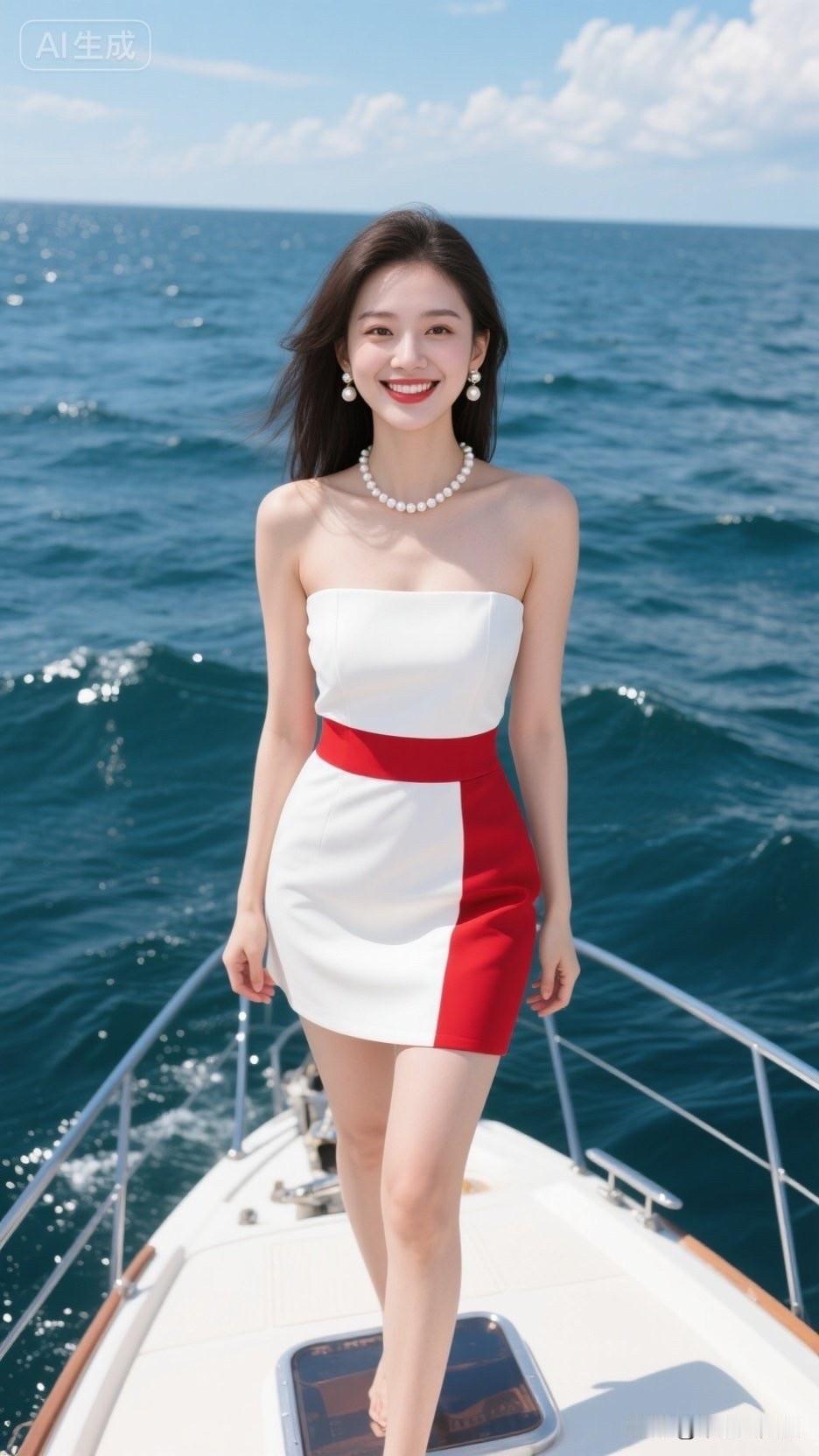 这位小姐姐在海边穿得真漂亮！