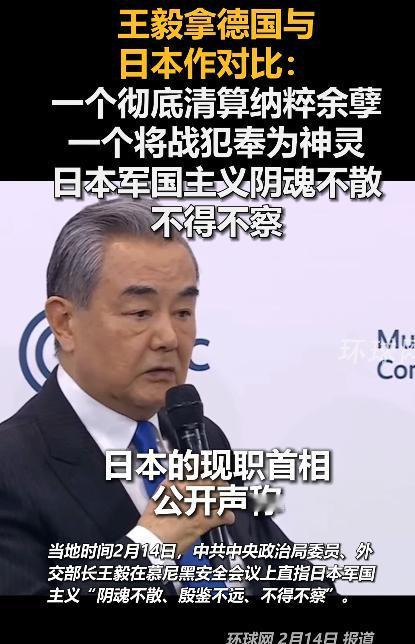中国人不接受高市涉台错误言论，王毅拿德国与日本作对比，一个彻底清算纳粹余孽，一个