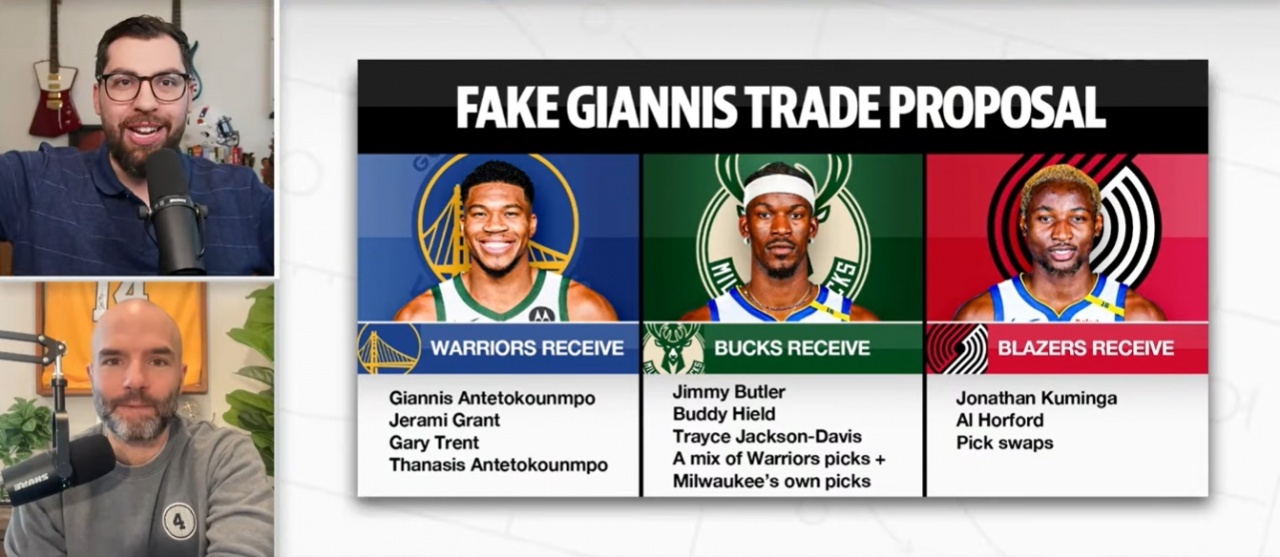 雅虎名记Kevin O'Connor提出了一个涉及三方的模拟交易。勇士￼得到：字