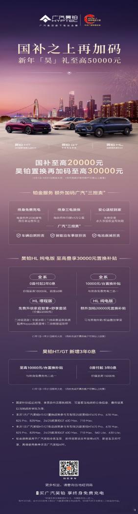 昊铂准车主看过来！新年伊始，广汽昊铂品牌推出了限时优惠政策，本次推出了“政企双补