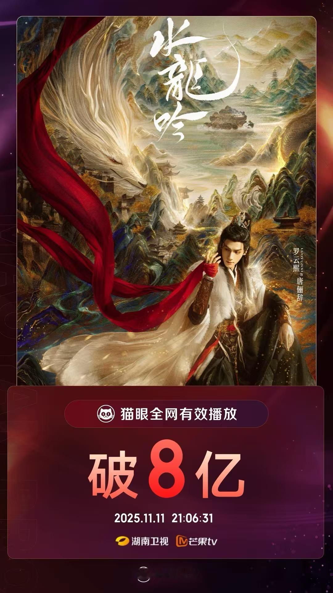 据猫眼专业版数据，       （按演员姓氏首字母排名）领衔主演的网络剧《水龙吟