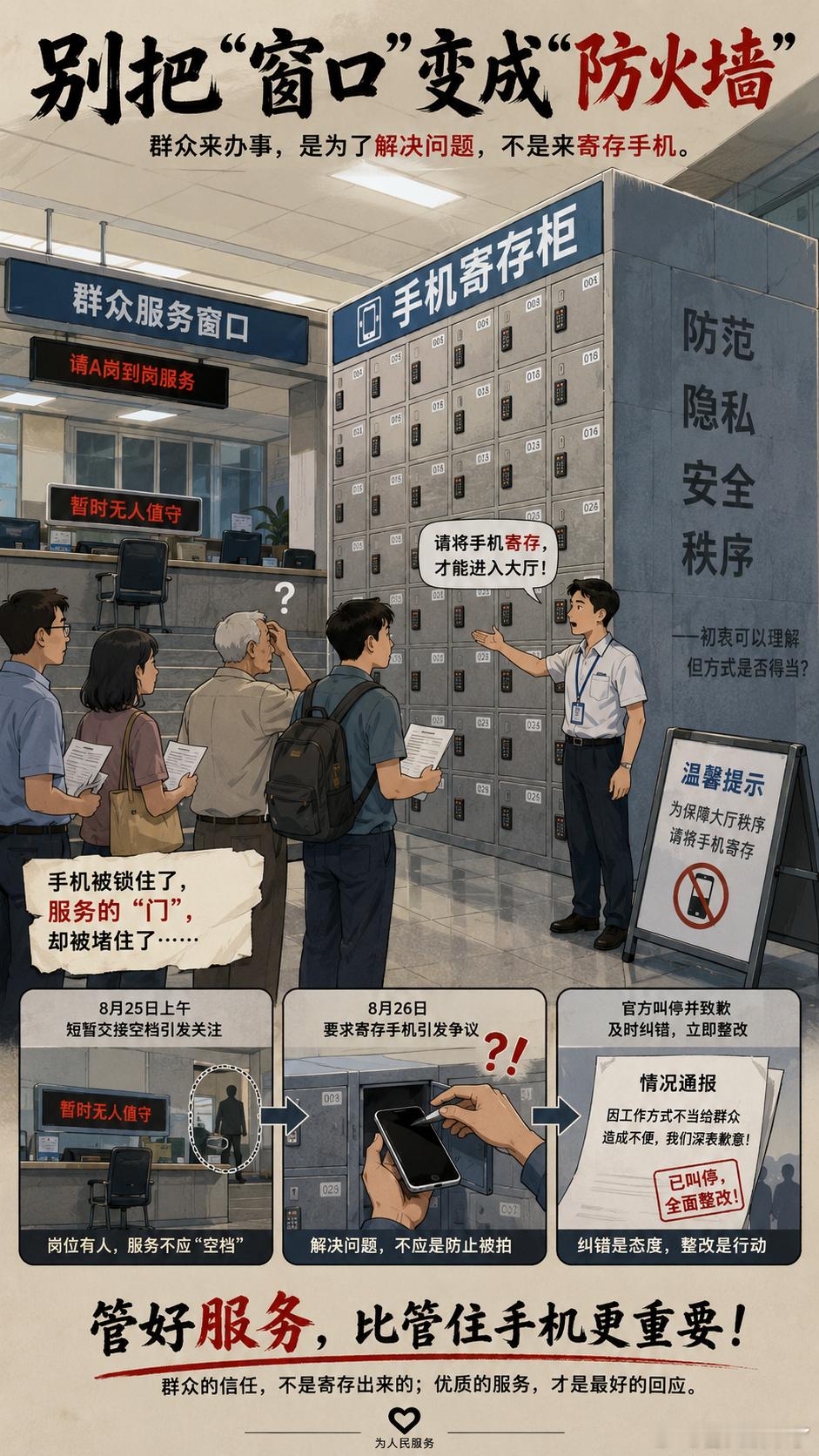 政务大厅被拍空岗 禁止群众带手机【别把“窗口”变成“防火墙”】建议大不要卷学历去
