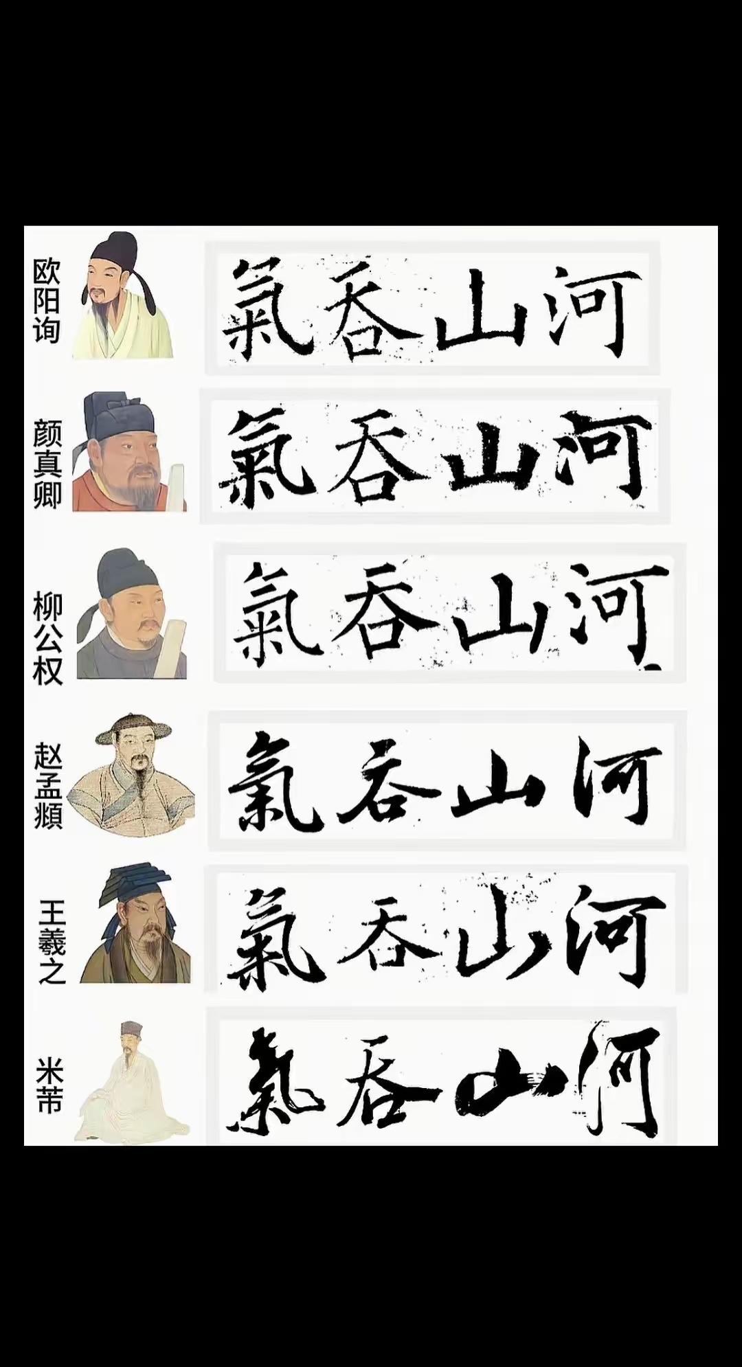 楷书入门：欧阳询、柳公权的字法度最严，适合打基础；颜真卿的字更显大气磅礴。
• 