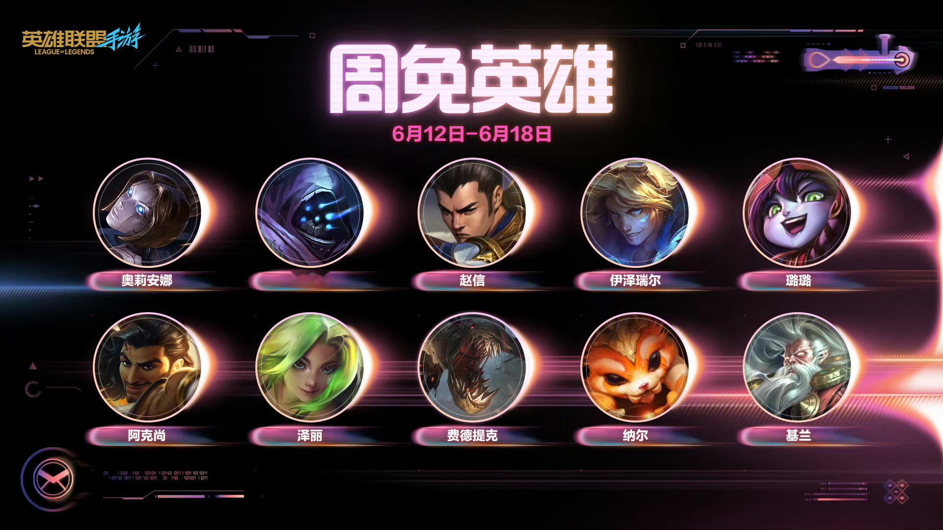 📢 本周周免英雄更新（6.12-6.18）发条、武器、赵信、EZ、璐璐、阿克尚