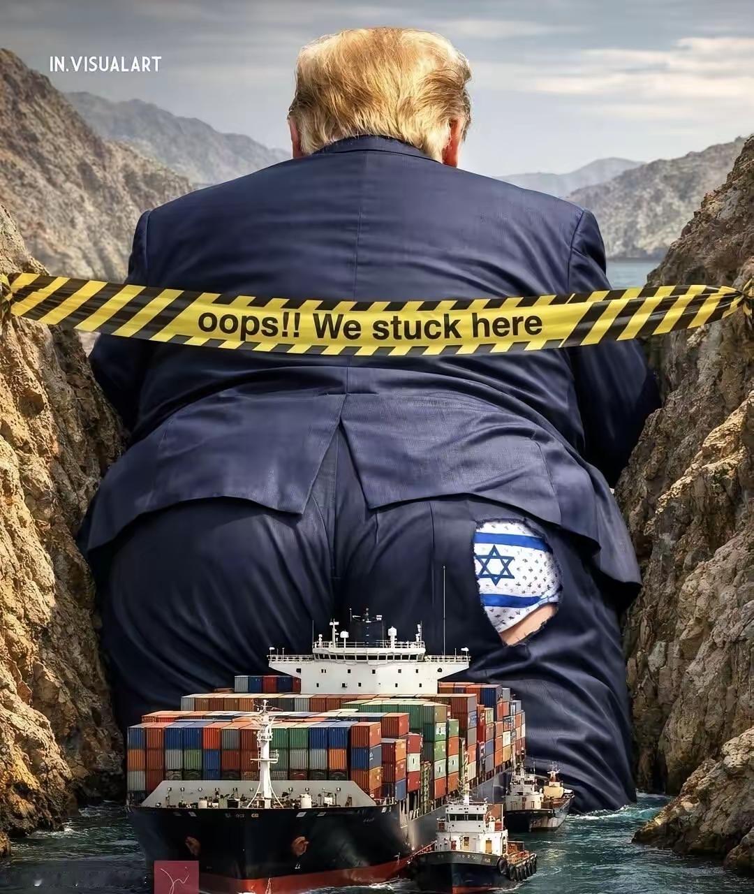 给这位漫画师磕一个！脑洞封神了！把特朗普、以色列、苏伊士运河堵船的梗玩得明明白白