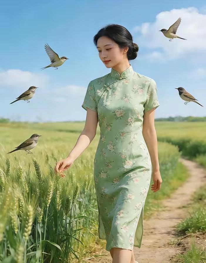 四块玉·溪岸寻春
柳影轻，莺声软，
翠岭春风绕溪湾，
闲行踏遍春山畔。
景正酣，